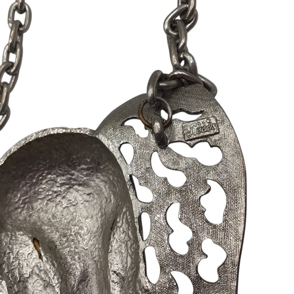 Vintage Signed Celebrity Elephant Necklace, Silver Tone Blue Rhinestone Eyes 70s - Picture 6 of 14